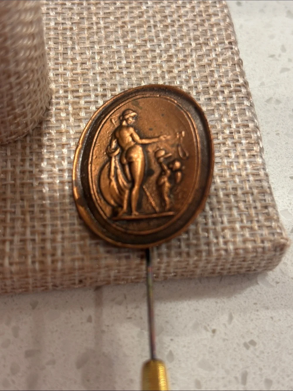 Antique Classical Intaglio Stick Pin | Victorian Mythological Goddess & Cherub